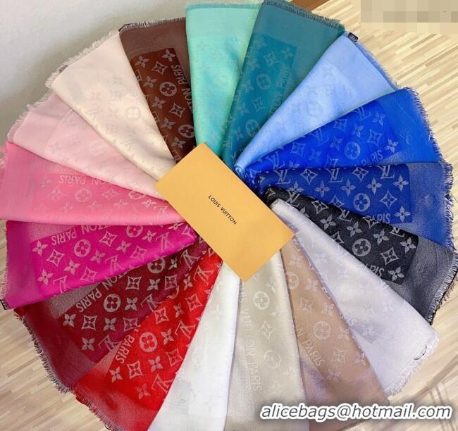 New Design Louis Vuitton Classic Silk Wool Shawl Scarf 140cm with Silver-Tone Lurex V4030 Blue 2025