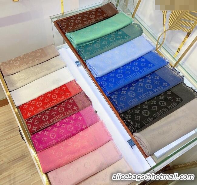 Top Design Louis Vuitton Classic Silk Wool Shawl Scarf 140cm with Silver-Tone Lurex V4030 Light Green 2025