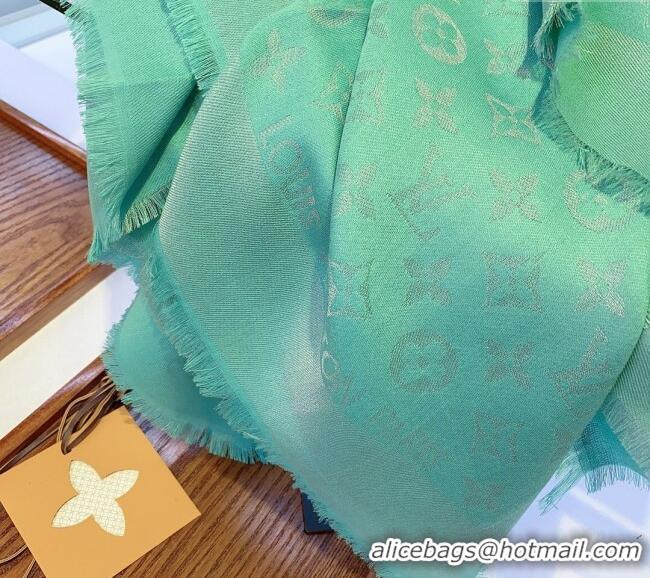 Top Design Louis Vuitton Classic Silk Wool Shawl Scarf 140cm with Silver-Tone Lurex V4030 Light Green 2025