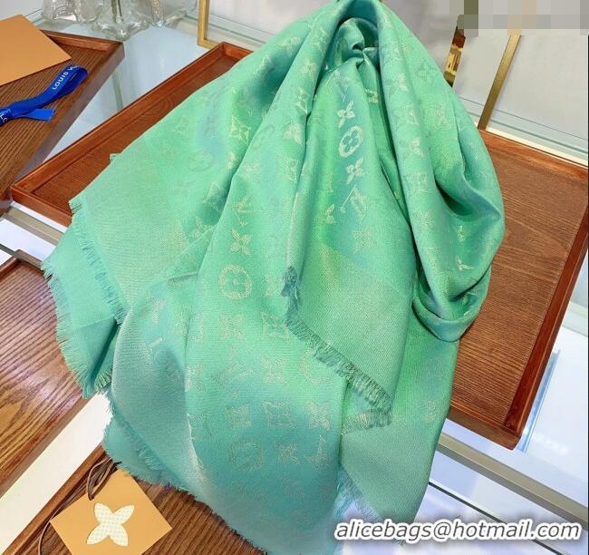 Top Design Louis Vuitton Classic Silk Wool Shawl Scarf 140cm with Silver-Tone Lurex V4030 Light Green 2025