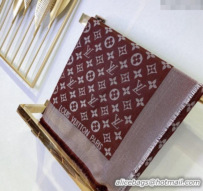 Discount Louis Vuitton Classic Silk Wool Shawl Scarf 140cm with Silver-Tone Lurex V4030 Brown 2025