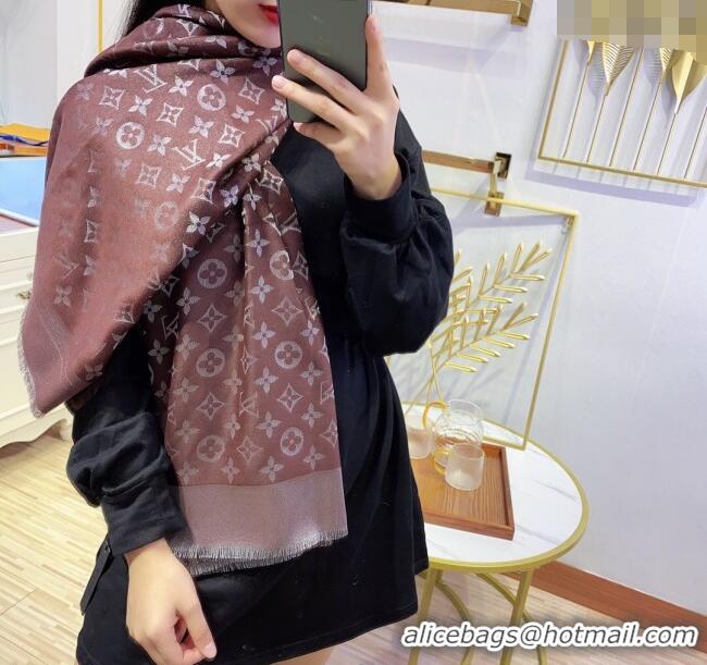 Discount Louis Vuitton Classic Silk Wool Shawl Scarf 140cm with Silver-Tone Lurex V4030 Brown 2025