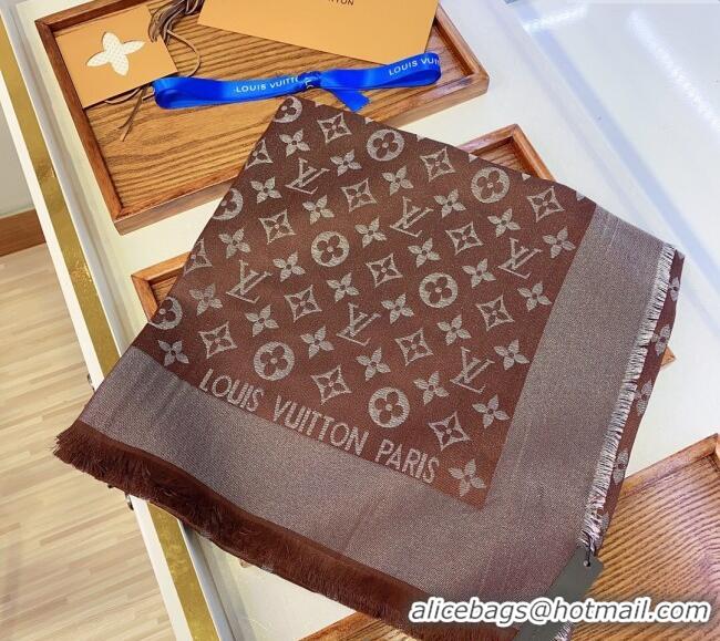 Discount Louis Vuitton Classic Silk Wool Shawl Scarf 140cm with Silver-Tone Lurex V4030 Brown 2025