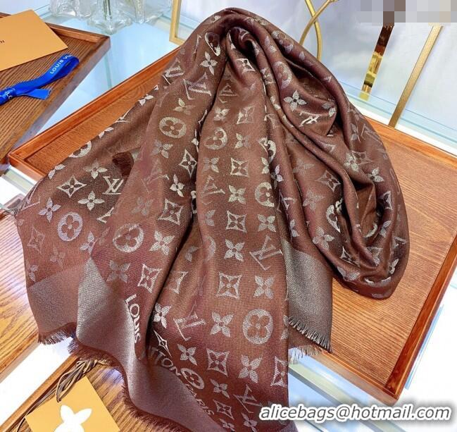 Discount Louis Vuitton Classic Silk Wool Shawl Scarf 140cm with Silver-Tone Lurex V4030 Brown 2025