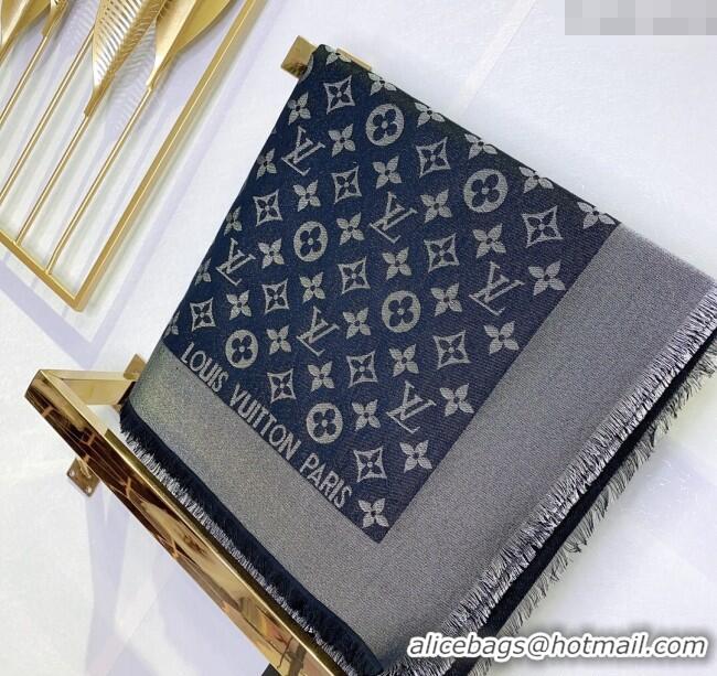 Best Price Louis Vuitton Classic Silk Wool Shawl Scarf 140cm with Silver-Tone Lurex V4030 Black 2025