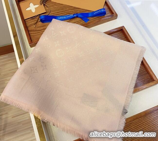 Low Price Louis Vuitton Classic Silk Wool Shawl Scarf 140cm with Silver-Tone Lurex V4030 Nude Pink 2025