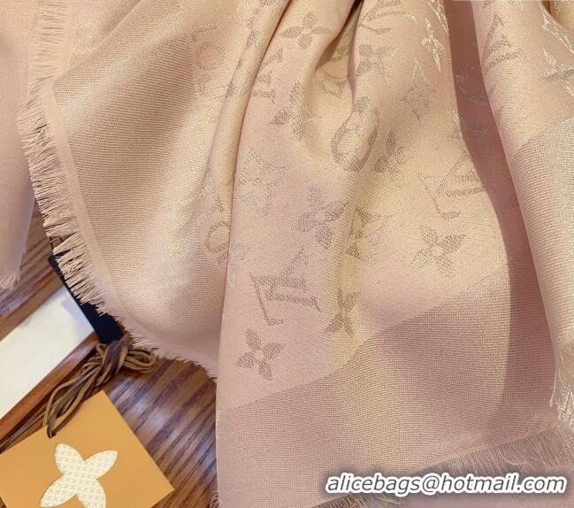 Low Price Louis Vuitton Classic Silk Wool Shawl Scarf 140cm with Silver-Tone Lurex V4030 Nude Pink 2025