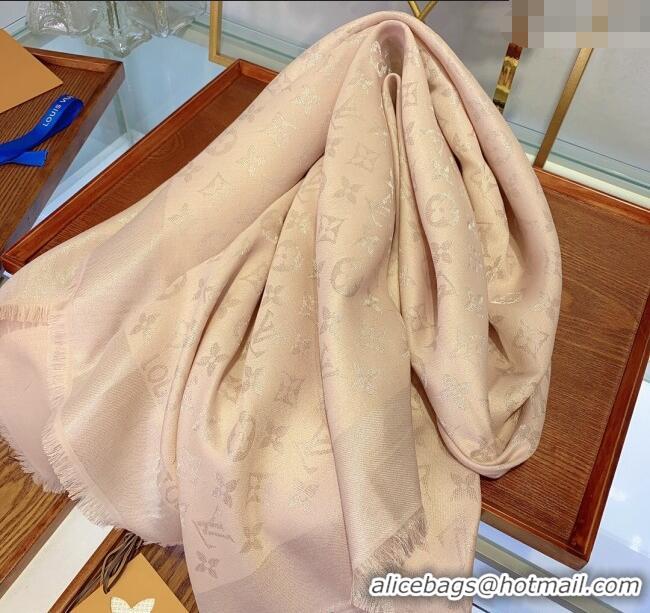 Low Price Louis Vuitton Classic Silk Wool Shawl Scarf 140cm with Silver-Tone Lurex V4030 Nude Pink 2025