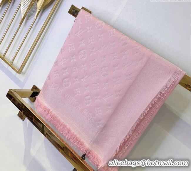 Top Quality Louis Vuitton Classic Silk Wool Shawl Scarf 140cm with Silver-Tone Lurex V4030 Light Pink 2025