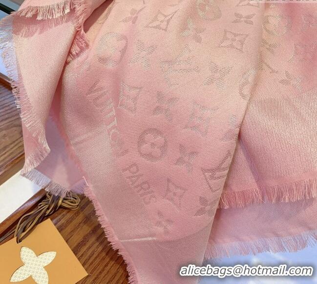 Top Quality Louis Vuitton Classic Silk Wool Shawl Scarf 140cm with Silver-Tone Lurex V4030 Light Pink 2025