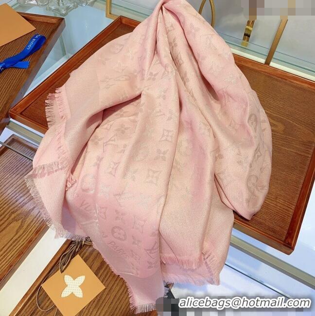 Top Quality Louis Vuitton Classic Silk Wool Shawl Scarf 140cm with Silver-Tone Lurex V4030 Light Pink 2025