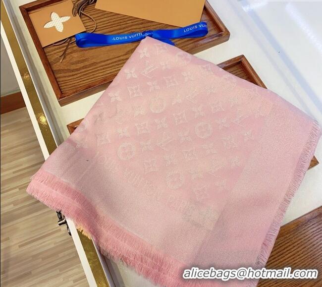 Top Quality Louis Vuitton Classic Silk Wool Shawl Scarf 140cm with Silver-Tone Lurex V4030 Light Pink 2025