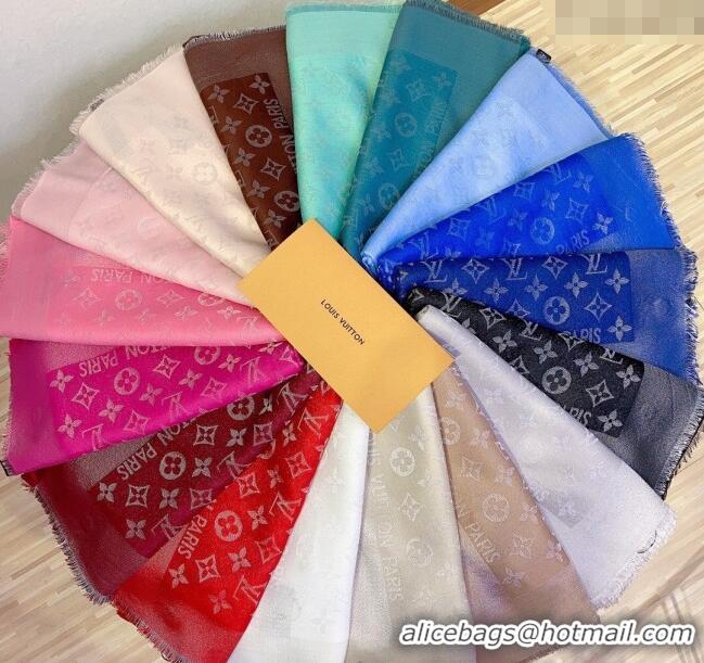 Shop Classic Louis Vuitton Classic Silk Wool Shawl Scarf 140cm with Silver-Tone Lurex V4030 Beige 2025