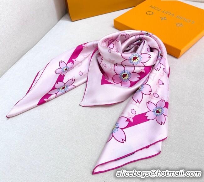 Well Crafted Louis Vuitton LV x TM Monogram Cherry Blosoom Silk Square Scarf 88cm V4031 Purple 2025