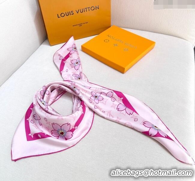 Well Crafted Louis Vuitton LV x TM Monogram Cherry Blosoom Silk Square Scarf 88cm V4031 Purple 2025