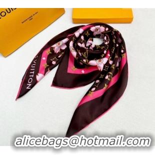 Lower Price Louis Vuitton LV x TM Monogram Cherry Blosoom Silk Square Scarf 88cm V4031 Brown 2025
