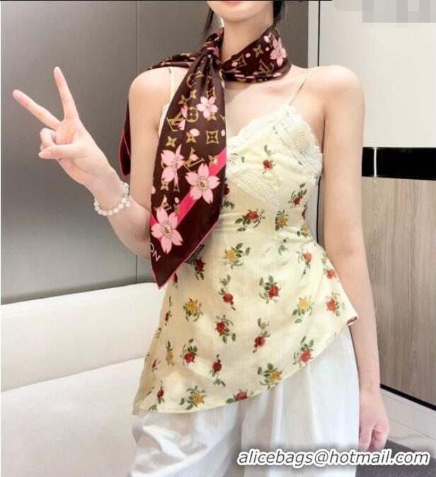 Lower Price Louis Vuitton LV x TM Monogram Cherry Blosoom Silk Square Scarf 88cm V4031 Brown 2025