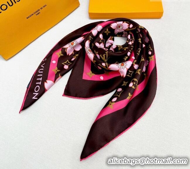 Lower Price Louis Vuitton LV x TM Monogram Cherry Blosoom Silk Square Scarf 88cm V4031 Brown 2025