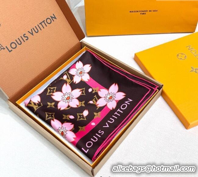 Lower Price Louis Vuitton LV x TM Monogram Cherry Blosoom Silk Square Scarf 88cm V4031 Brown 2025