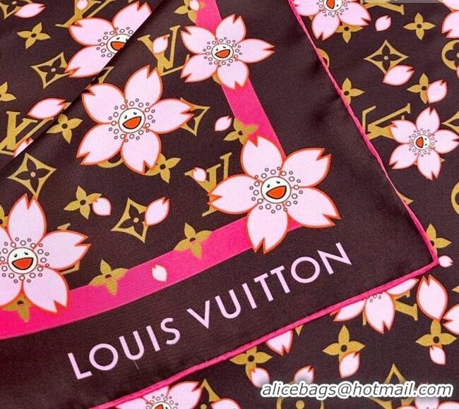 Lower Price Louis Vuitton LV x TM Monogram Cherry Blosoom Silk Square Scarf 88cm V4031 Brown 2025