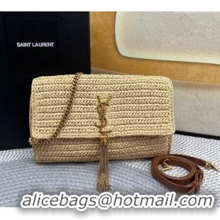 Top Quality Saint Laurent Kate 99 Tassels Chain Bag in Raffia Straw 604276 Beige 2024