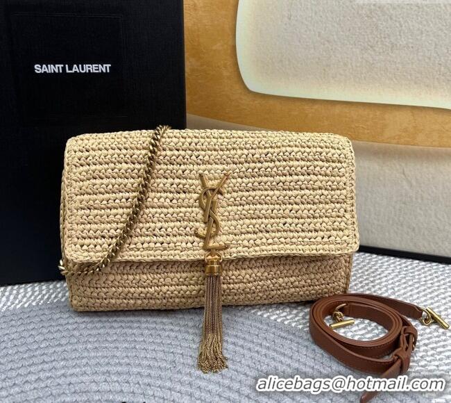 Top Quality Saint Laurent Kate 99 Tassels Chain Bag in Raffia Straw 604276 Beige 2024