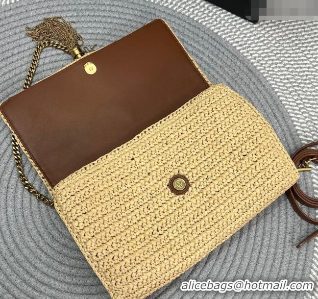 Top Quality Saint Laurent Kate 99 Tassels Chain Bag in Raffia Straw 604276 Beige 2024