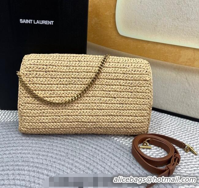 Top Quality Saint Laurent Kate 99 Tassels Chain Bag in Raffia Straw 604276 Beige 2024