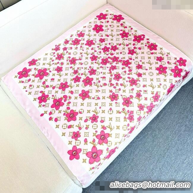 Spot Bulk Louis Vuitton LV x TM Monogram Cherry Blosoom Silk Square Scarf 88cm V4031 Pink 2025