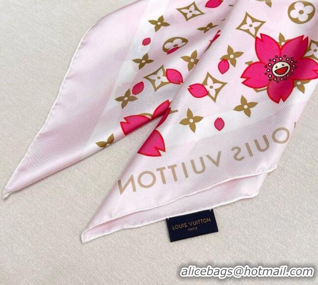Spot Bulk Louis Vuitton LV x TM Monogram Cherry Blosoom Silk Square Scarf 88cm V4031 Pink 2025