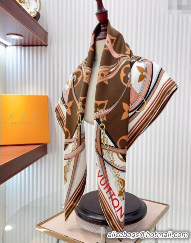 Top Design Louis Vuitton Ultimate Monogram Silk Square Scarf 90cm V4047 Brown 2025