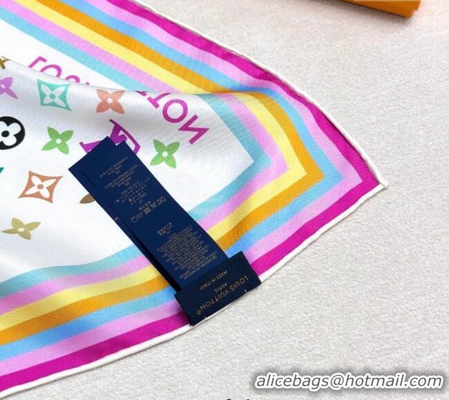 Well Crafted Louis Vuitton LV x TM Multicolored Monogram Silk Square Scarf 90cm V4048 White 2025