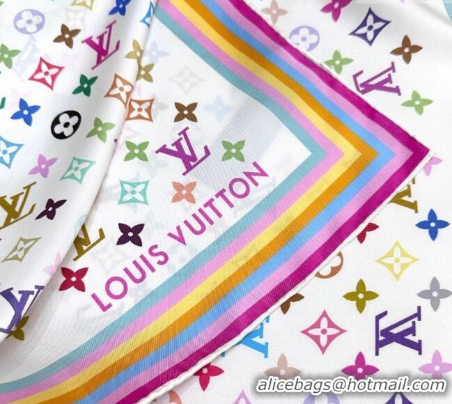 Well Crafted Louis Vuitton LV x TM Multicolored Monogram Silk Square Scarf 90cm V4048 White 2025