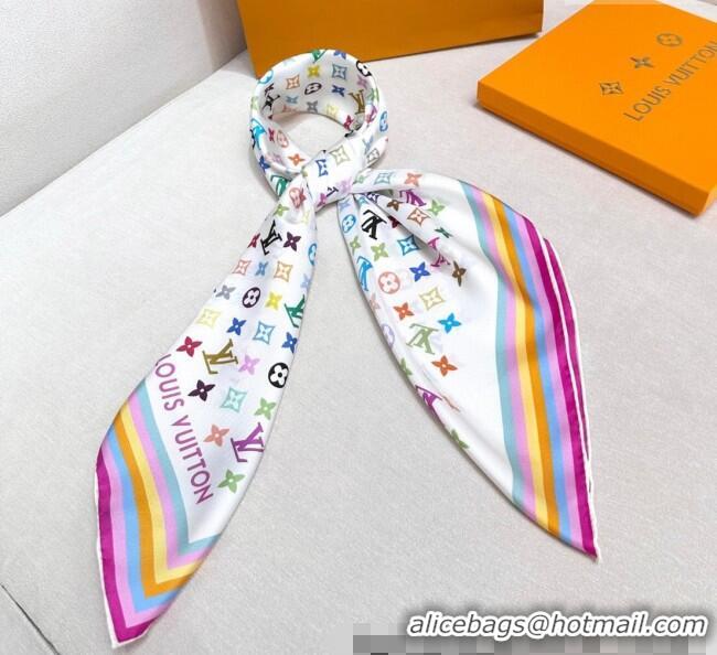 Well Crafted Louis Vuitton LV x TM Multicolored Monogram Silk Square Scarf 90cm V4048 White 2025