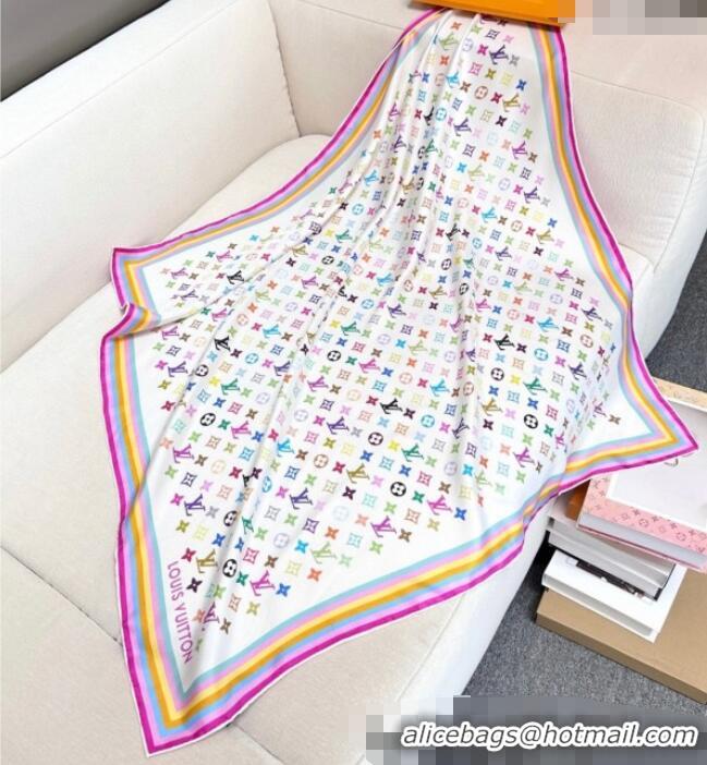 Well Crafted Louis Vuitton LV x TM Multicolored Monogram Silk Square Scarf 90cm V4048 White 2025