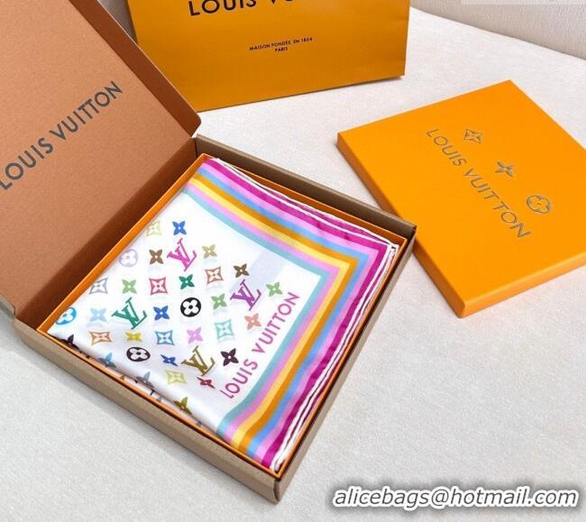 Well Crafted Louis Vuitton LV x TM Multicolored Monogram Silk Square Scarf 90cm V4048 White 2025