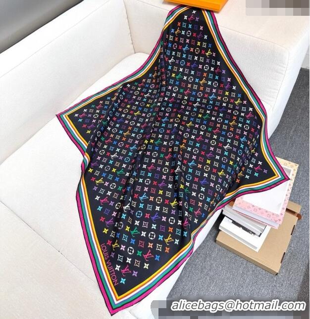 Market Sells Louis Vuitton LV x TM Multicolored Monogram Silk Square Scarf 90cm V4048 Black 2025
