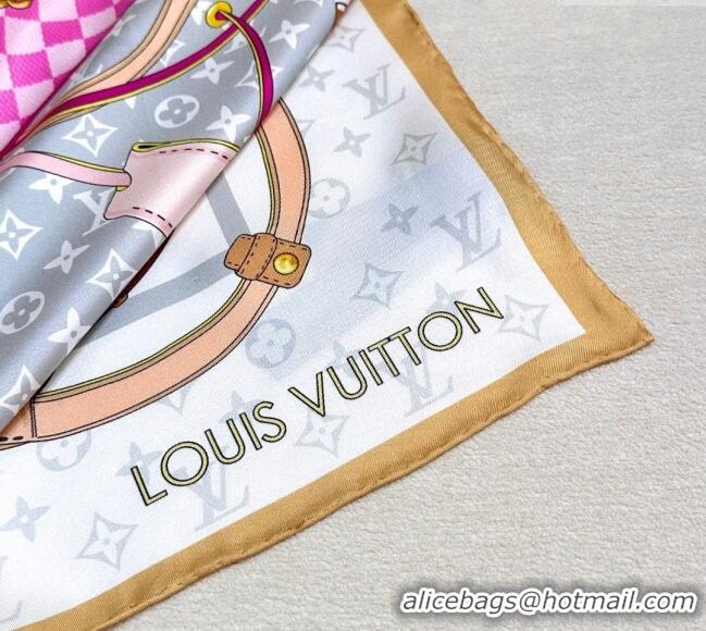 Best Price Louis Vuitton Flower and Strap Monogram Silk Square Scarf 90cm V4049 Grey 2025