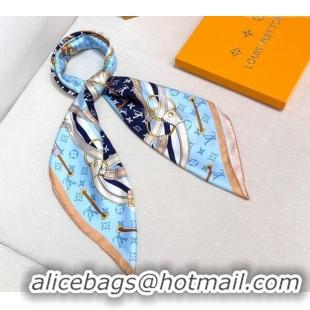 Cheap Price Louis Vuitton Flower and Strap Monogram Silk Square Scarf 90cm V4049 Blue 2025
