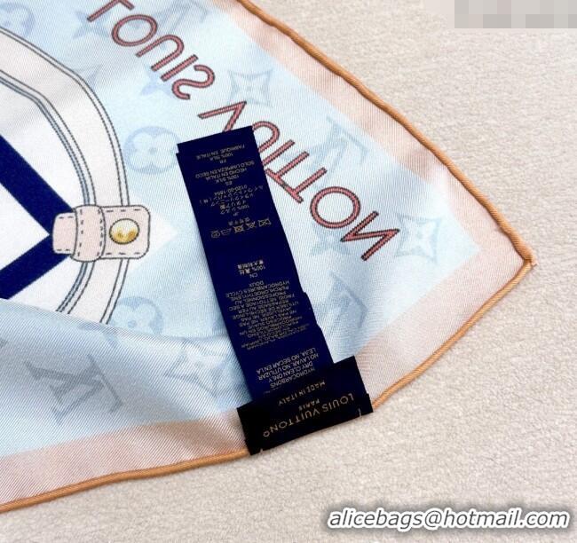 Cheap Price Louis Vuitton Flower and Strap Monogram Silk Square Scarf 90cm V4049 Blue 2025
