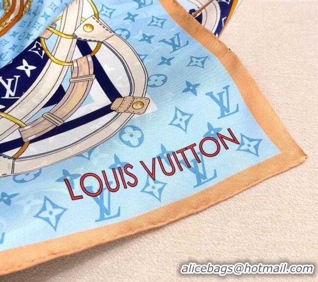 Cheap Price Louis Vuitton Flower and Strap Monogram Silk Square Scarf 90cm V4049 Blue 2025