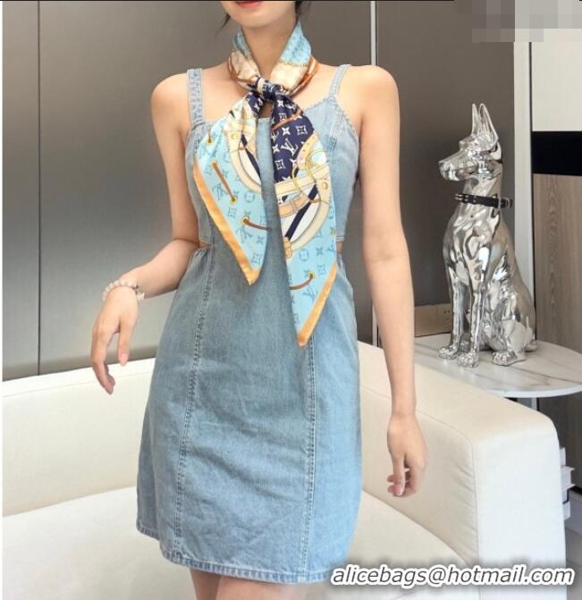 Cheap Price Louis Vuitton Flower and Strap Monogram Silk Square Scarf 90cm V4049 Blue 2025