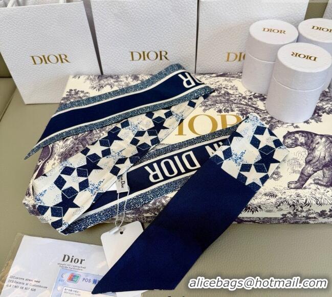 Shop Cheap Dior Mitzah Star Silk Bandeau Scarf 6x105cm D4056 Blue 2025