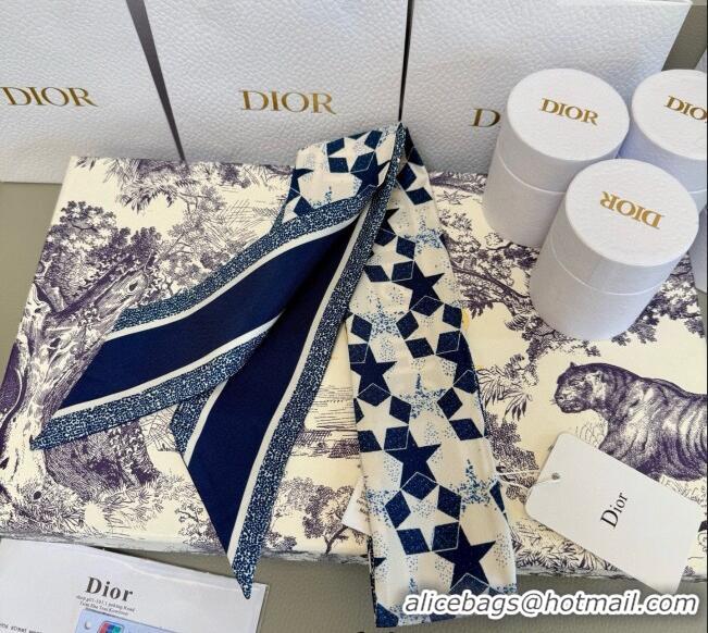 Shop Cheap Dior Mitzah Star Silk Bandeau Scarf 6x105cm D4056 Blue 2025