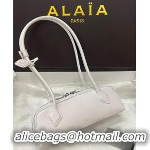Top Design Alaia Le Tecket Small Long Shoulder bag in Grained Leather 68168 White 2025
