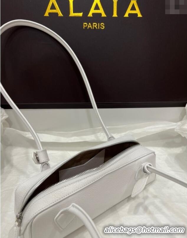 Top Design Alaia Le Tecket Small Long Shoulder bag in Grained Leather 68168 White 2025