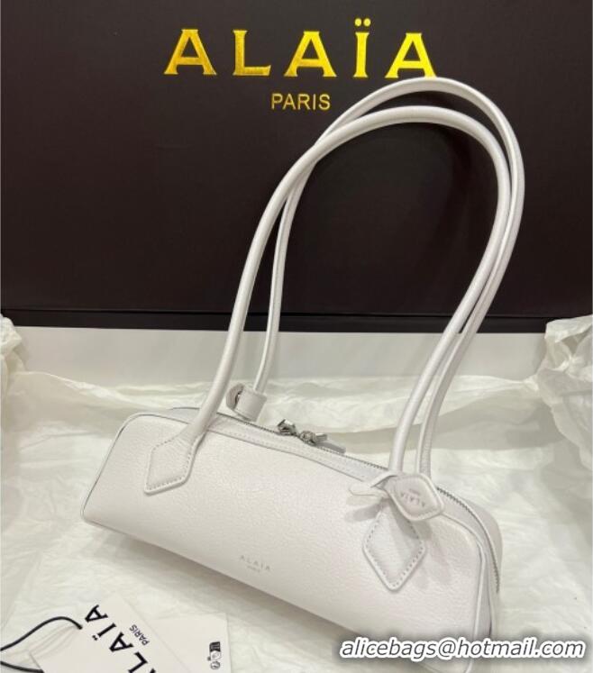 Top Design Alaia Le Tecket Small Long Shoulder bag in Grained Leather 68168 White 2025