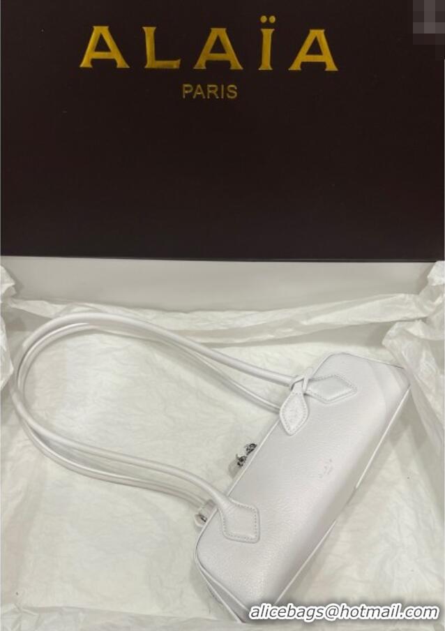 Top Design Alaia Le Tecket Small Long Shoulder bag in Grained Leather 68168 White 2025