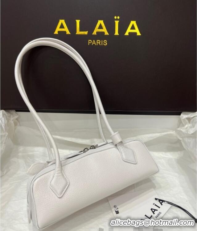 Top Design Alaia Le Tecket Small Long Shoulder bag in Grained Leather 68168 White 2025