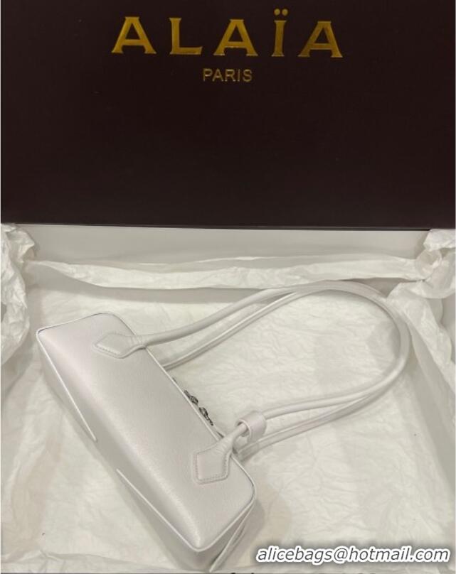 Top Design Alaia Le Tecket Small Long Shoulder bag in Grained Leather 68168 White 2025